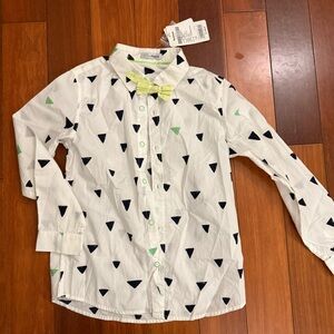 White Shirt with Black and Green Triangle Pattern